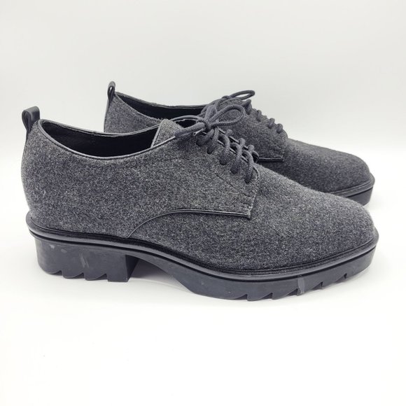 Zara Platform Gray Felt Lace Up Square Toe Bluchers / Oxfords Women's Size 9